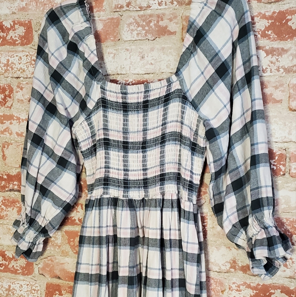 Madewell Lucie Elbow-Sleeve Smocked Mini Dress in Lebaum Plaid Medium - Picture 10 of 11